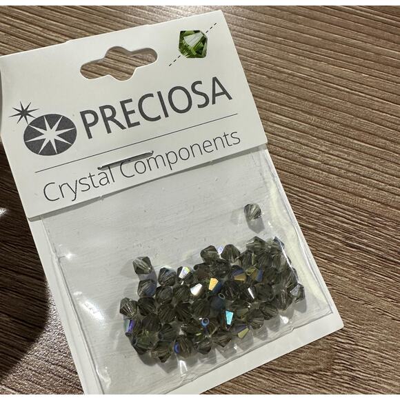 48 pcs 4mm Preciosa Czech Crystal Black Diamond AB Faceted Bicone Jewelry Beads - Picture 2 of 4